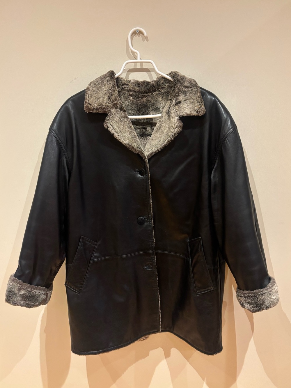 Fully reversible real leather and faux fur jacket